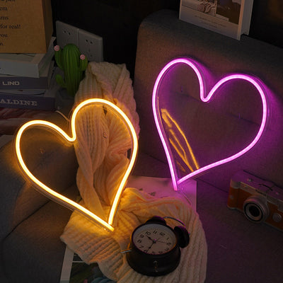 Contemporary Creative Waterproof Acrylic Heart Love Neon Light USB LED Table Lamp For Bedroom