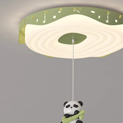 Contemporary Nordic Kids Iron PE Round Doughnut Hanging Animal LED Flush Mount Ceiling Light For Bedroom