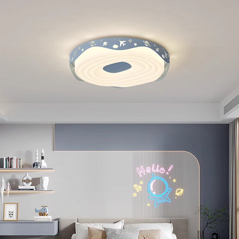 Contemporary Nordic Kids Iron PE Round Doughnut Hanging Animal LED Flush Mount Ceiling Light For Bedroom