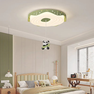 Contemporary Nordic Kids Iron PE Round Doughnut Hanging Animal LED Flush Mount Ceiling Light For Bedroom