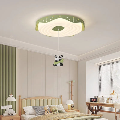 Contemporary Nordic Kids Iron PE Round Doughnut Hanging Animal LED Flush Mount Ceiling Light For Bedroom