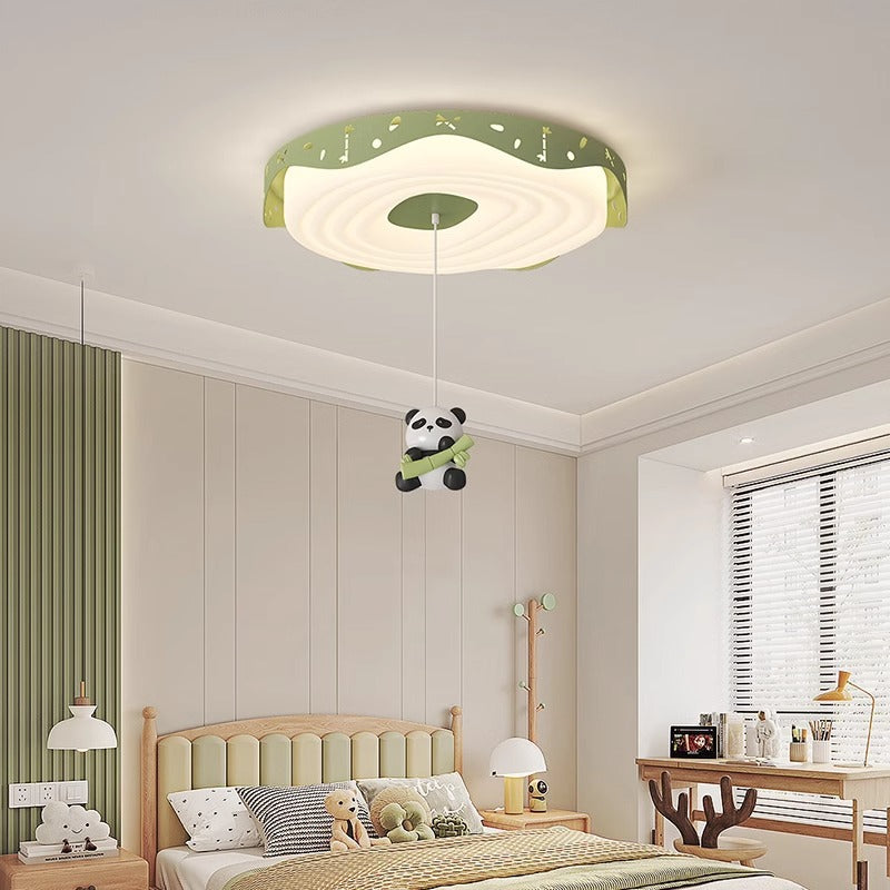 Contemporary Nordic Kids Iron PE Round Doughnut Hanging Animal LED Flush Mount Ceiling Light For Bedroom