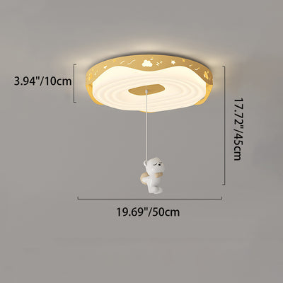 Contemporary Nordic Kids Iron PE Round Doughnut Hanging Animal LED Flush Mount Ceiling Light For Bedroom