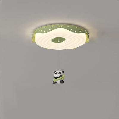 Contemporary Nordic Kids Iron PE Round Doughnut Hanging Animal LED Flush Mount Ceiling Light For Bedroom