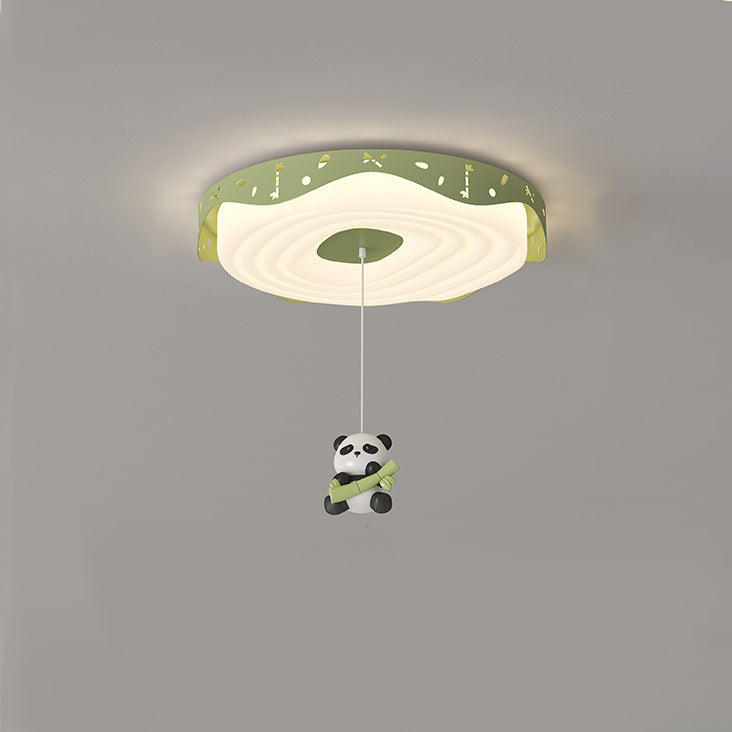 Contemporary Nordic Kids Iron PE Round Doughnut Hanging Animal LED Flush Mount Ceiling Light For Bedroom