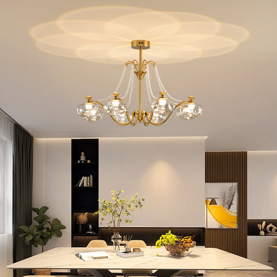 Traditional French Iron Glass Pearl Chain Projection Round LED Chandeliers For Living Room