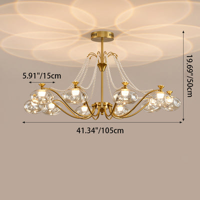 Traditional French Iron Glass Pearl Chain Projection Round LED Chandeliers For Living Room