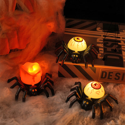 Contemporary Creative Battery Plastic Simulation Spider Skull Eye Halloween Prop LED Night Light Small Light For Bedroom