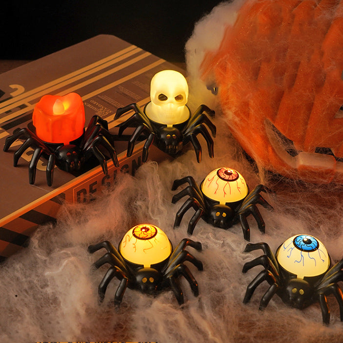 Contemporary Creative Battery Plastic Simulation Spider Skull Eye Halloween Prop LED Night Light Small Light For Bedroom