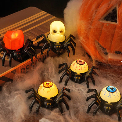 Contemporary Creative Battery Plastic Simulation Spider Skull Eye Halloween Prop LED Night Light Small Light For Bedroom