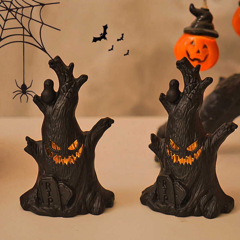 Contemporary Creative Battery Plastic Tree Stump Ghost Halloween Decoration LED Night Light Small Light For Bedroom