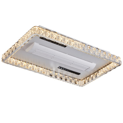 Modern Luxury Stainless Steel Acrylic Crystal Round Square Rectangular LED Flush Mount Ceiling Bladeless Fan Light For Bedroom