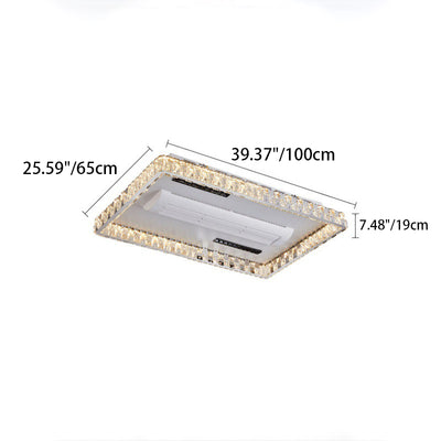 Modern Luxury Stainless Steel Acrylic Crystal Round Square Rectangular LED Flush Mount Ceiling Bladeless Fan Light For Bedroom