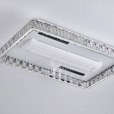 Modern Luxury Stainless Steel Acrylic Crystal Round Square Rectangular LED Flush Mount Ceiling Bladeless Fan Light For Bedroom