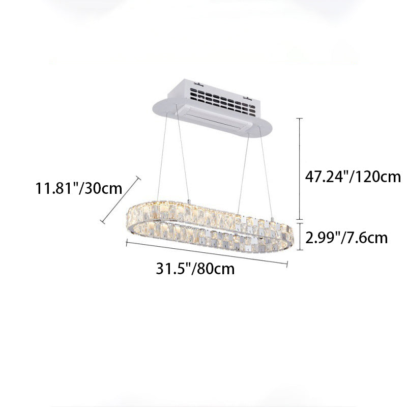 Moderne Luxus Edelstahl Acryl Kristall Elliptische LED Kronleuchter Deckenventilator Licht für Esszimmer 