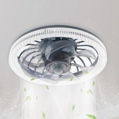 Modern Simplicity PP PS Imitation Crystal Round LED Flush Mount Ceiling Fan Light For Bedroom