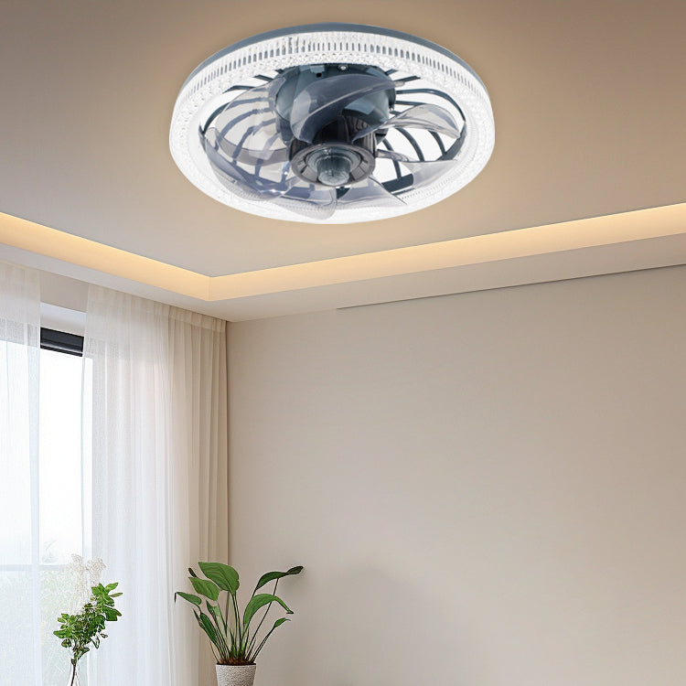 Modern Simplicity PP PS Imitation Crystal Round LED Flush Mount Ceiling Fan Light For Bedroom