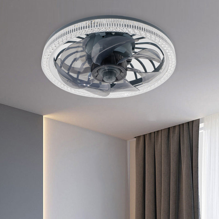 Modern Simplicity PP PS Imitation Crystal Round LED Flush Mount Ceiling Fan Light For Bedroom