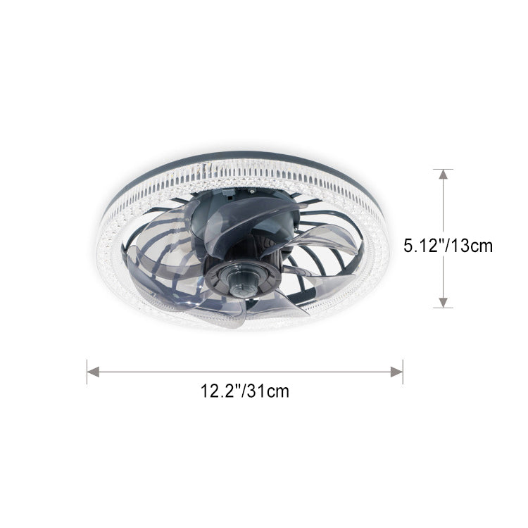 Modern Simplicity PP PS Imitation Crystal Round LED Flush Mount Ceiling Fan Light For Bedroom