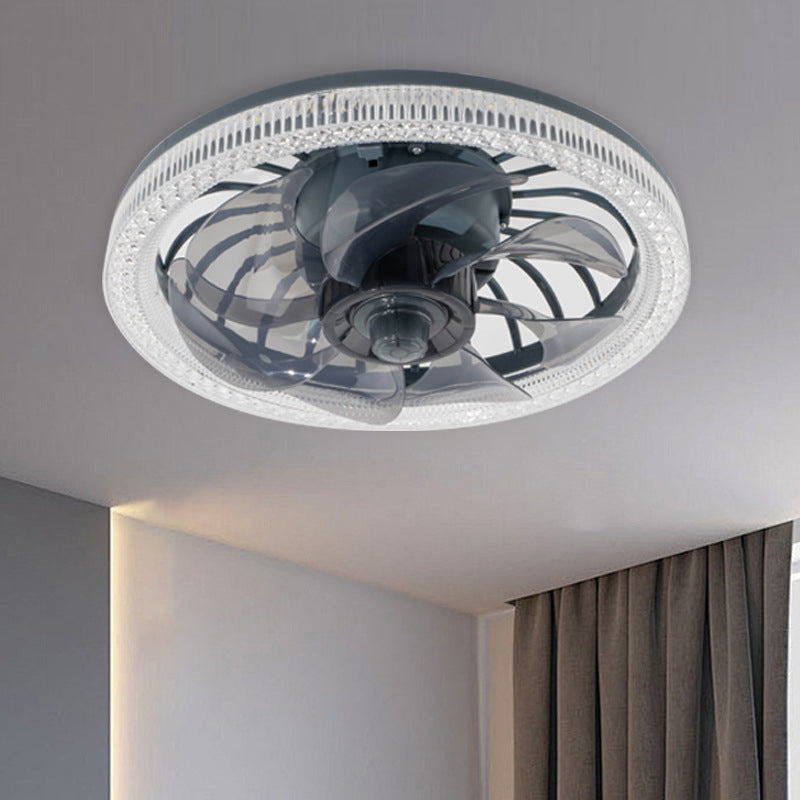 Modern Simplicity PP PS Imitation Crystal Round LED Flush Mount Ceiling Fan Light For Bedroom