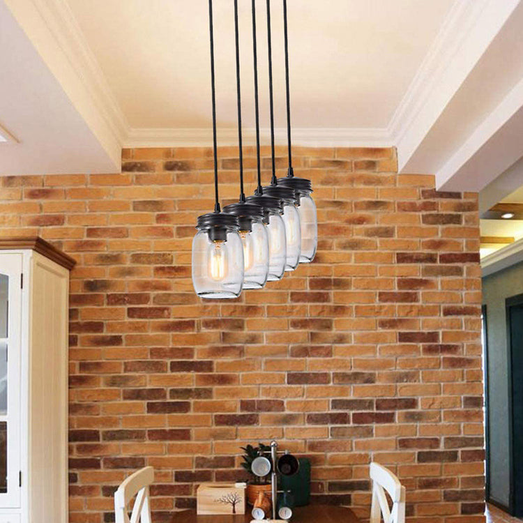 Contemporary Industrial Iron Glass Bottle 5-Light Chandeliers Island Light For Dining Room