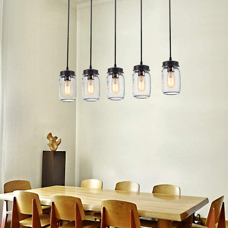 Contemporary Industrial Iron Glass Bottle 5-Light Chandeliers Island Light For Dining Room