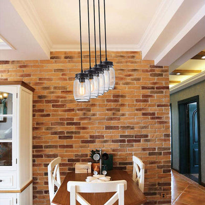 Contemporary Industrial Iron Glass Bottle 5-Light Chandeliers Island Light For Dining Room