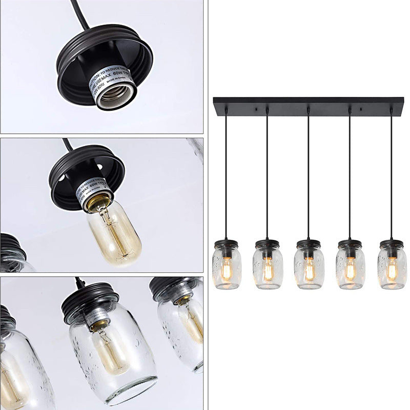 Contemporary Industrial Iron Glass Bottle 5-Light Chandeliers Island Light For Dining Room