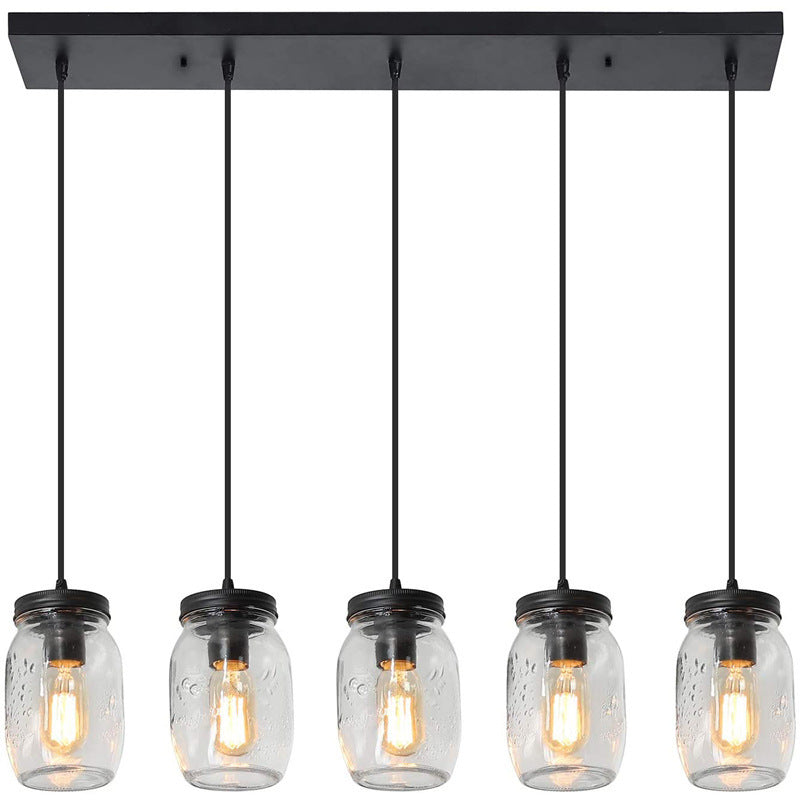 Contemporary Industrial Iron Glass Bottle 5-Light Chandeliers Island Light For Dining Room