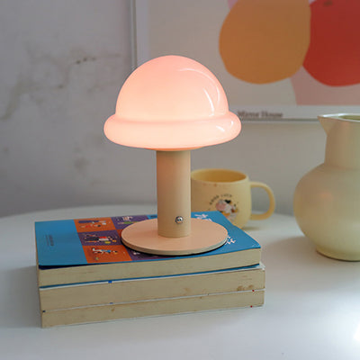 Modern Simplicity Rechargeable Iron Glass Hat Mushroom LED Table Lamp Night Light For Bedroom