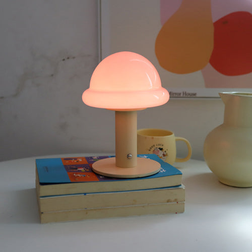 Modern Simplicity Rechargeable Iron Glass Hat Mushroom LED Table Lamp Night Light For Bedroom