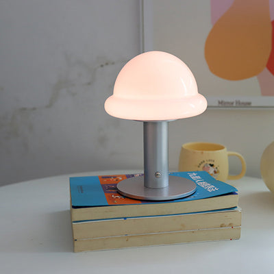 Modern Simplicity Rechargeable Iron Glass Hat Mushroom LED Table Lamp Night Light For Bedroom