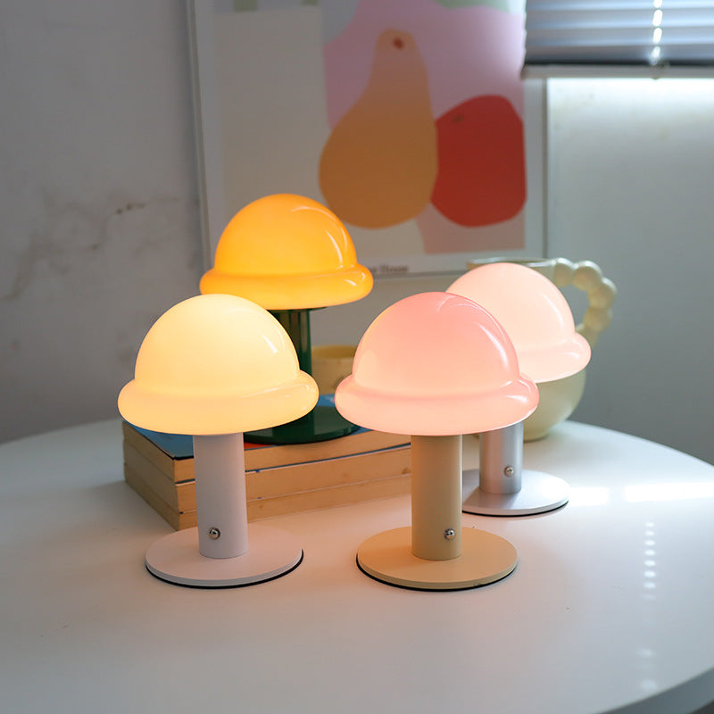 Modern Simplicity Rechargeable Iron Glass Hat Mushroom LED Table Lamp Night Light For Bedroom