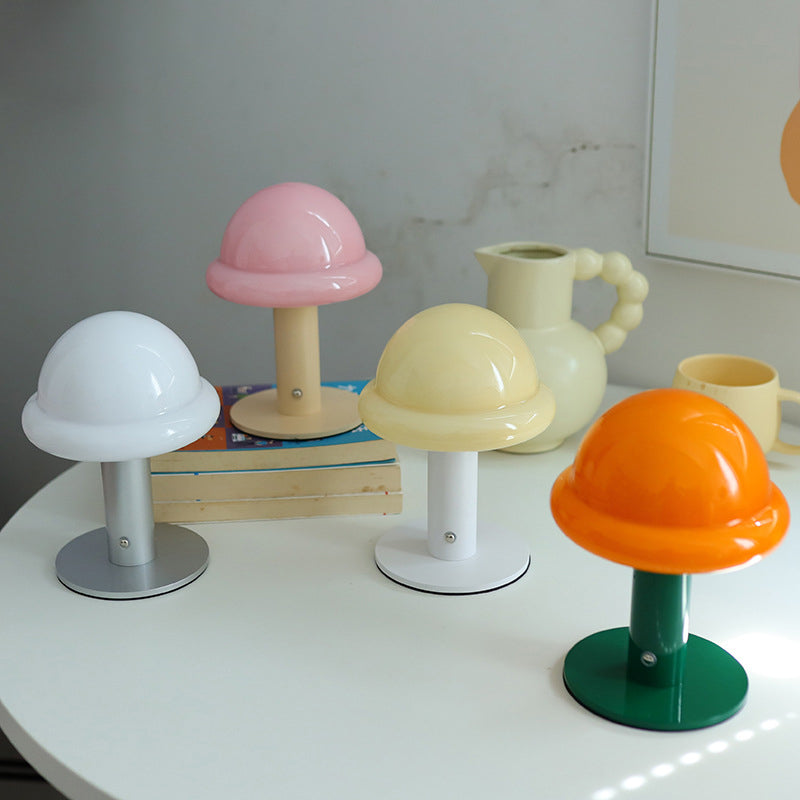 Modern Simplicity Rechargeable Iron Glass Hat Mushroom LED Table Lamp Night Light For Bedroom