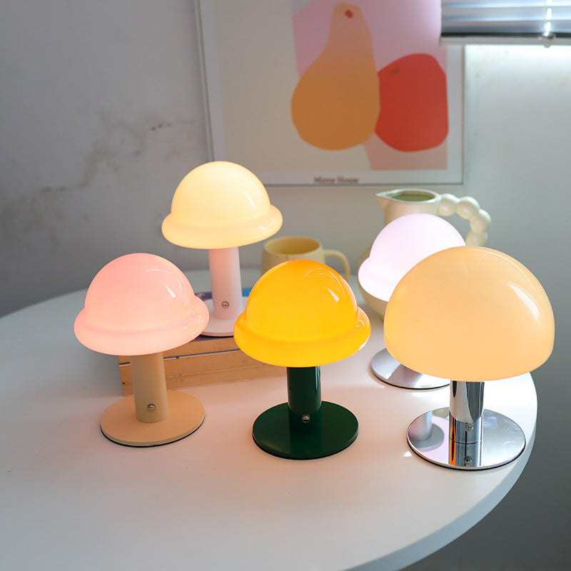 Modern Simplicity Rechargeable Iron Glass Hat Mushroom LED Table Lamp Night Light For Bedroom