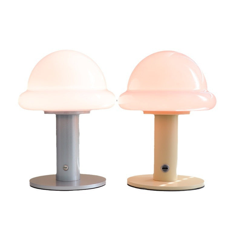 Modern Simplicity Rechargeable Iron Glass Hat Mushroom LED Table Lamp Night Light For Bedroom