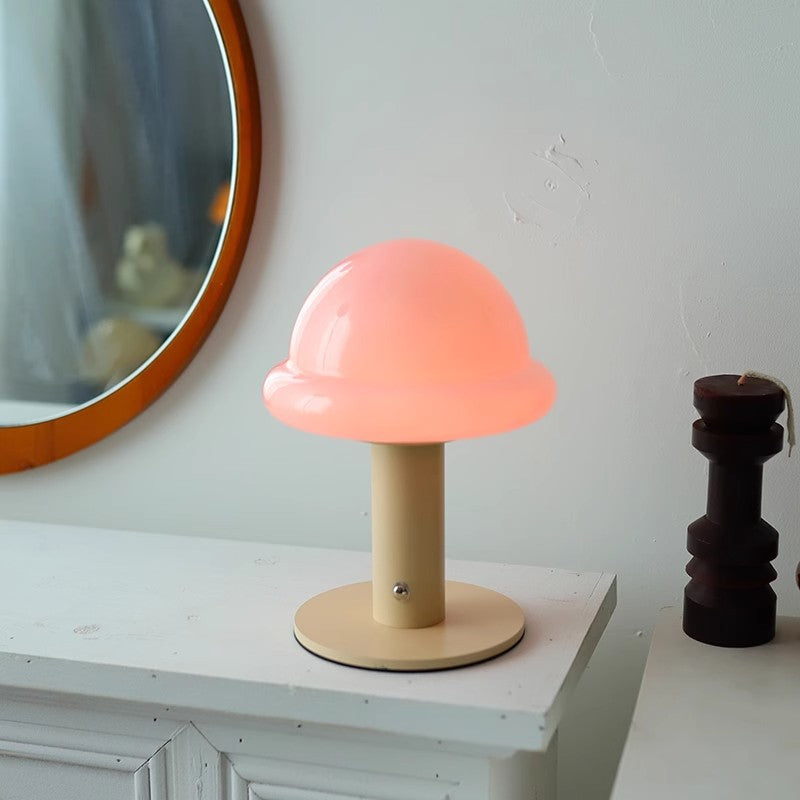 Modern Simplicity Rechargeable Iron Glass Hat Mushroom LED Table Lamp Night Light For Bedroom