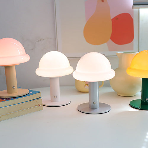 Modern Simplicity Rechargeable Iron Glass Hat Mushroom LED Table Lamp Night Light For Bedroom