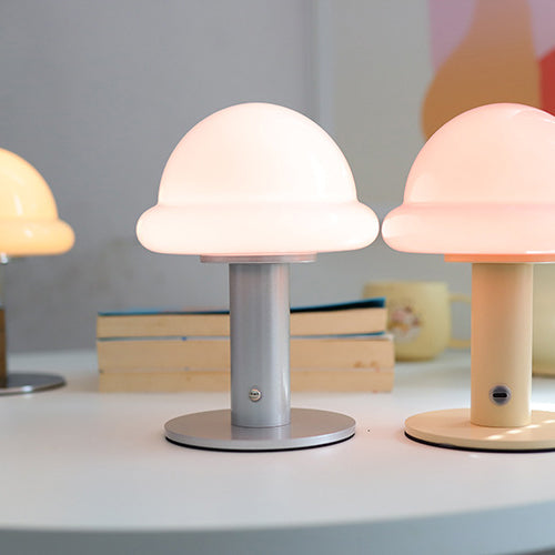 Modern Simplicity Rechargeable Iron Glass Hat Mushroom LED Table Lamp Night Light For Bedroom