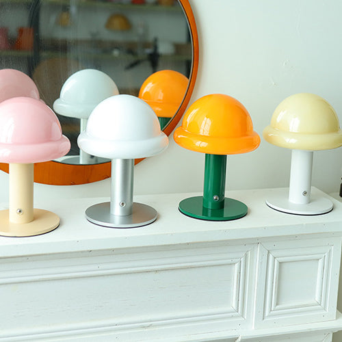 Modern Simplicity Rechargeable Iron Glass Hat Mushroom LED Table Lamp Night Light For Bedroom