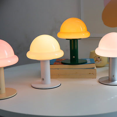 Modern Simplicity Rechargeable Iron Glass Hat Mushroom LED Table Lamp Night Light For Bedroom