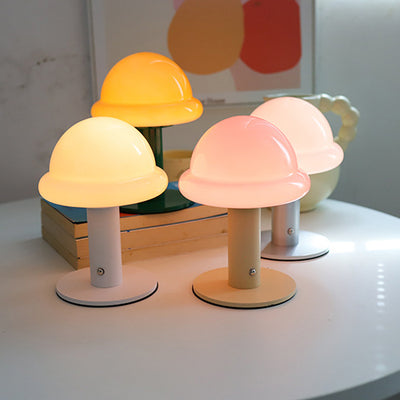 Modern Simplicity Rechargeable Iron Glass Hat Mushroom LED Table Lamp Night Light For Bedroom