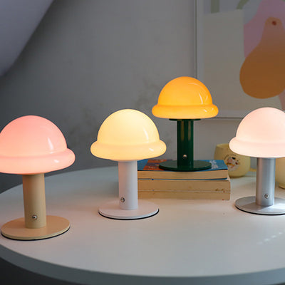 Modern Simplicity Rechargeable Iron Glass Hat Mushroom LED Table Lamp Night Light For Bedroom