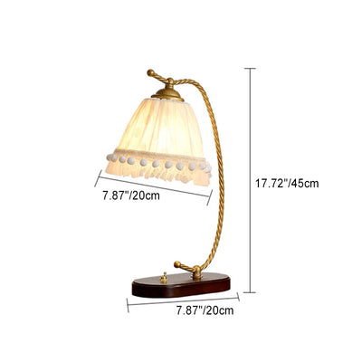 Traditional French Fabric Metal Wood Lace Conic 1-Light Table Lamp For Bedside