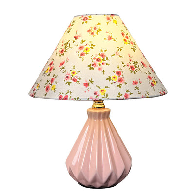 Traditional French Fabric Ceramic Flower Conic 1-Light Table Lamp For Bedside