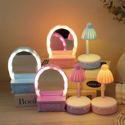 Contemporary Creative Battery Plastic Mirror Flower LED Table Lamp Night Light For Bedroom