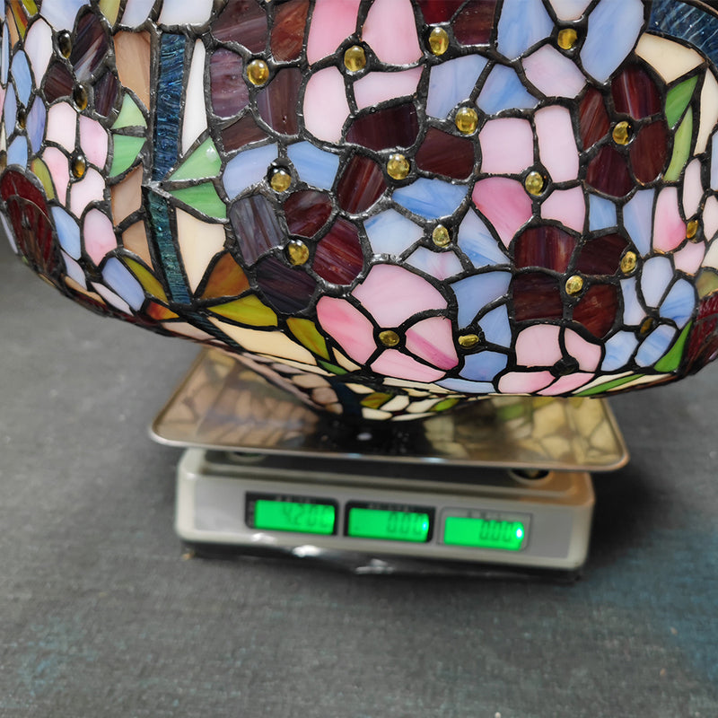 Traditional Tiffany Glass Metal Flower Leaf Beads Hat 2-Light Pendant Light For Bedroom