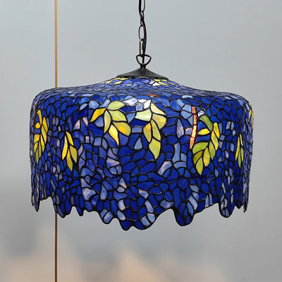 Traditional Tiffany Glass Metal Vine Grape 2-Light Pendant Light For Bedroom