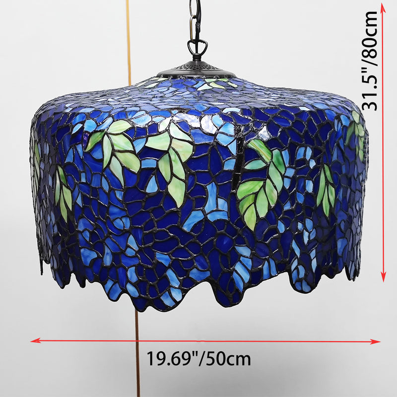 Traditional Tiffany Glass Metal Vine Grape 2-Light Pendant Light For Bedroom