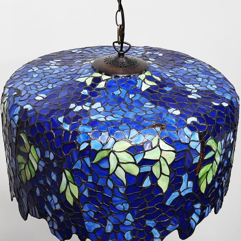 Traditional Tiffany Glass Metal Vine Grape 2-Light Pendant Light For Bedroom